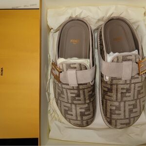 Fendi Beige and Brown Monogram Slippers